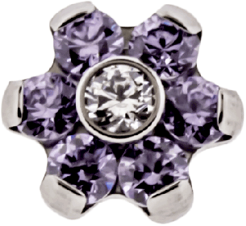 TITANIUM THREADLESS GEM FLOWERS REPLACEMENT HEADS-5MM-AMETHYST/CLEAR