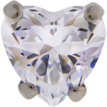 Titanium Stud Earring with Prong Set Heart Cut Premium Zirconia-3MM-WHITE